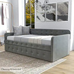 Lit de jour contemporain Menzelle 2 pièces, double, capitonné et rembourré, avec lit gigogne, par Furniture of America