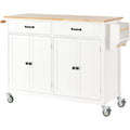 Chariot îlot de cuisine avec plateau en bois massif et roulettes verrouillables