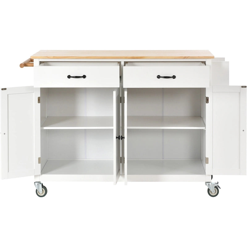 Chariot îlot de cuisine avec plateau en bois massif et roulettes verrouillables
