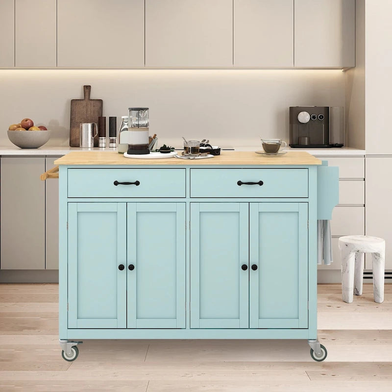 Chariot îlot de cuisine avec plateau en bois massif et roulettes verrouillables