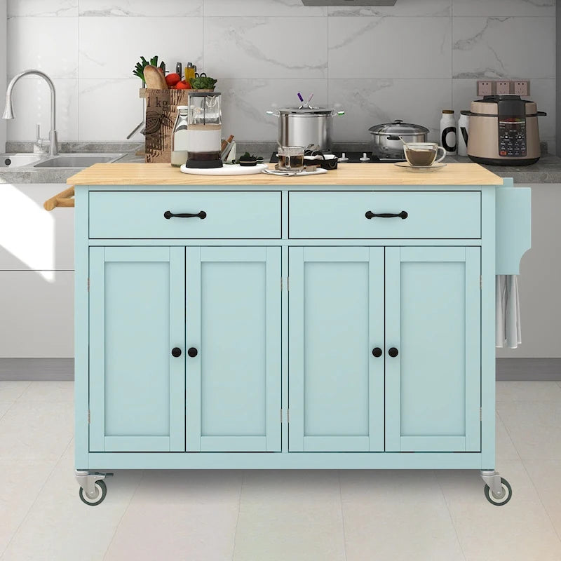 Chariot îlot de cuisine avec plateau en bois massif et roulettes verrouillables