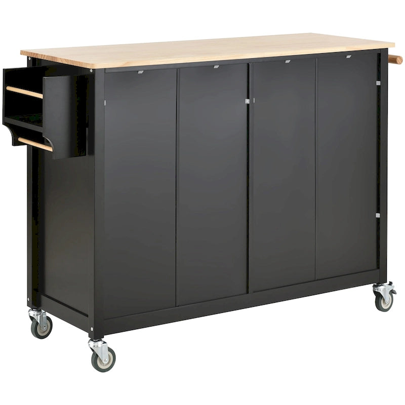 Chariot îlot de cuisine avec plateau en bois massif et roulettes verrouillables