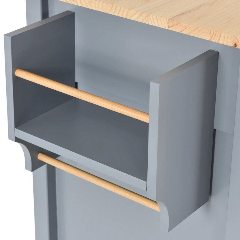 Chariot îlot de cuisine avec plateau en bois massif et roulettes verrouillables