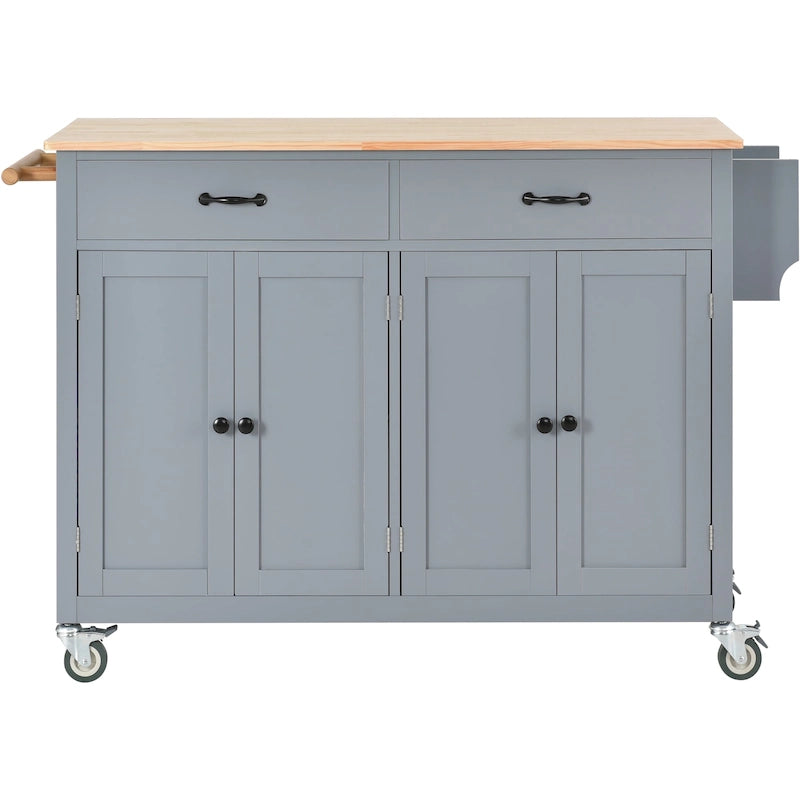 Chariot îlot de cuisine avec plateau en bois massif et roulettes verrouillables