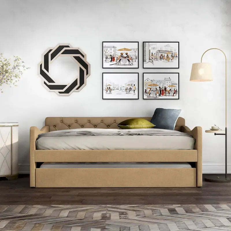 Lit de jour contemporain Exodel double capitonné avec lit gigogne par Furniture of America