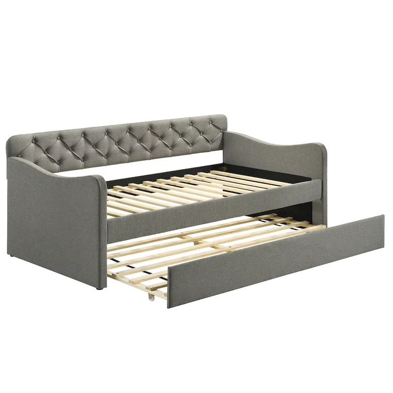 Lit de jour contemporain Exodel double capitonné avec lit gigogne par Furniture of America
