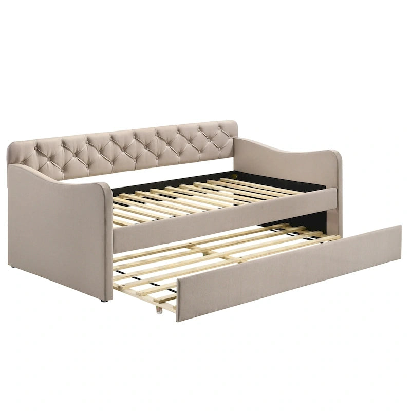 Lit de jour contemporain Exodel double capitonné avec lit gigogne par Furniture of America