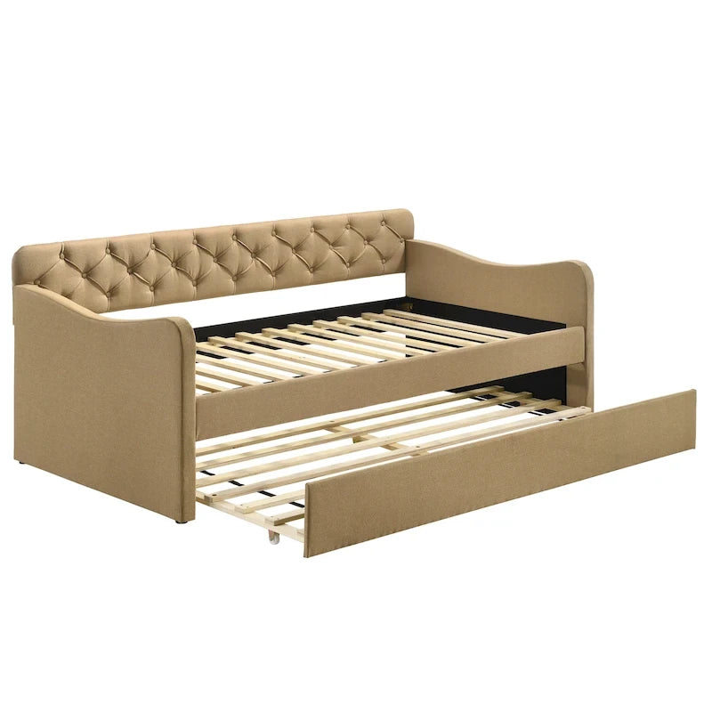 Lit de jour contemporain Exodel double capitonné avec lit gigogne par Furniture of America