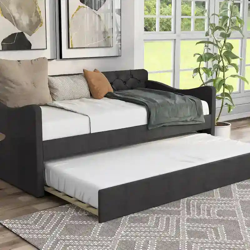 Lit de jour contemporain Exodel double capitonné avec lit gigogne par Furniture of America