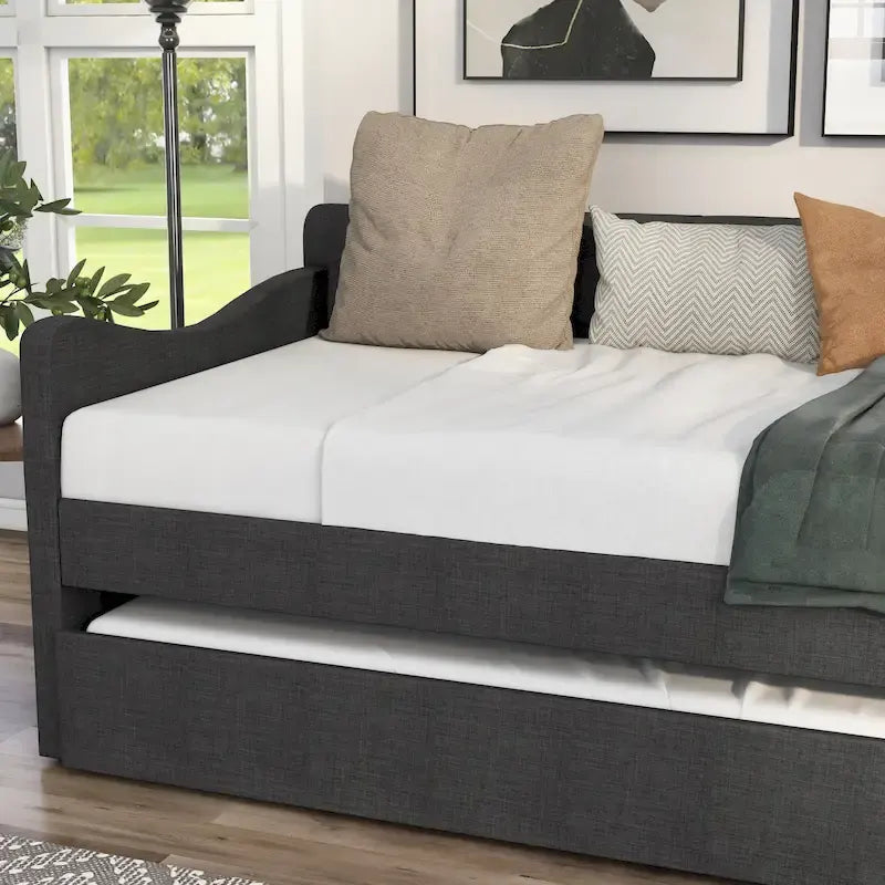 Lit de jour contemporain Exodel double capitonné avec lit gigogne par Furniture of America