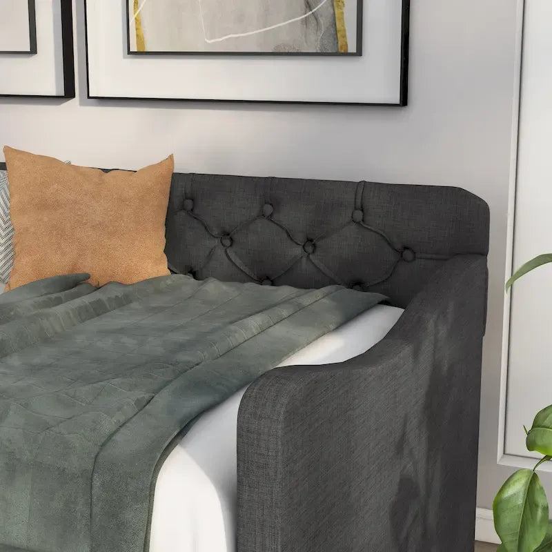 Lit de jour contemporain Exodel double capitonné avec lit gigogne par Furniture of America