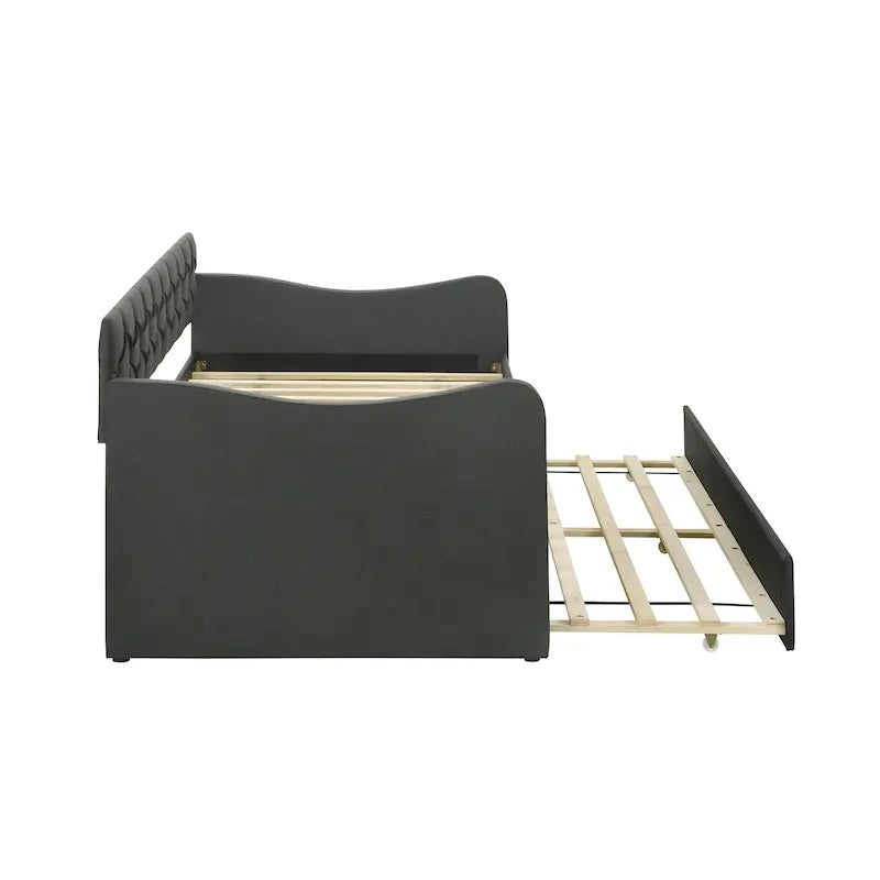 Lit de jour contemporain Exodel double capitonné avec lit gigogne par Furniture of America