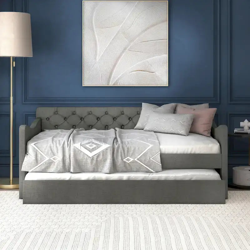 Lit de jour contemporain Exodel double capitonné avec lit gigogne par Furniture of America