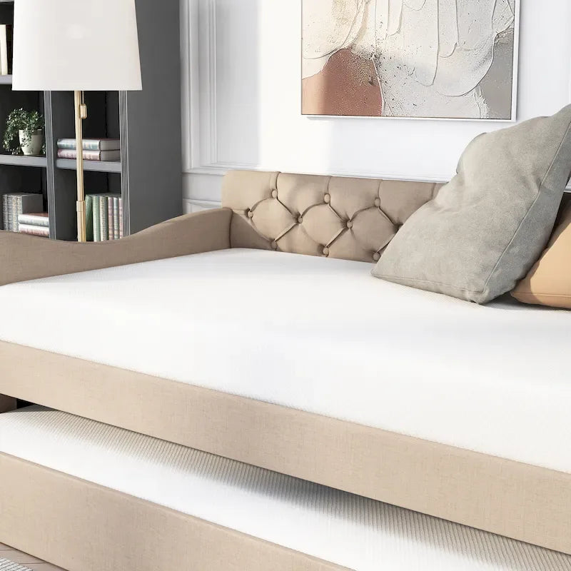Lit de jour contemporain Exodel double capitonné avec lit gigogne par Furniture of America