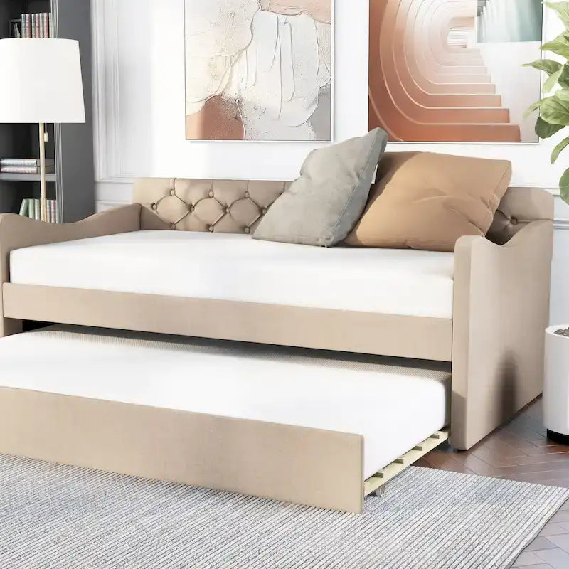 Lit de jour contemporain Exodel double capitonné avec lit gigogne par Furniture of America