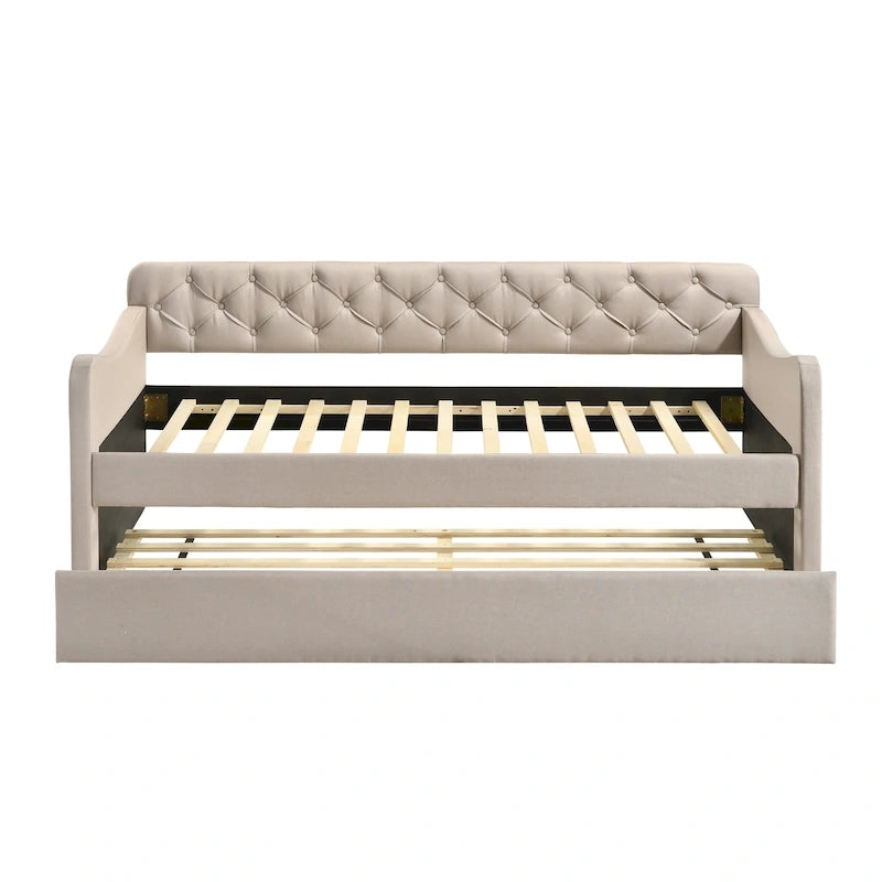 Lit de jour contemporain Exodel double capitonné avec lit gigogne par Furniture of America