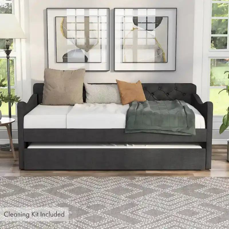 Lit de jour contemporain Exodel double capitonné avec lit gigogne par Furniture of America