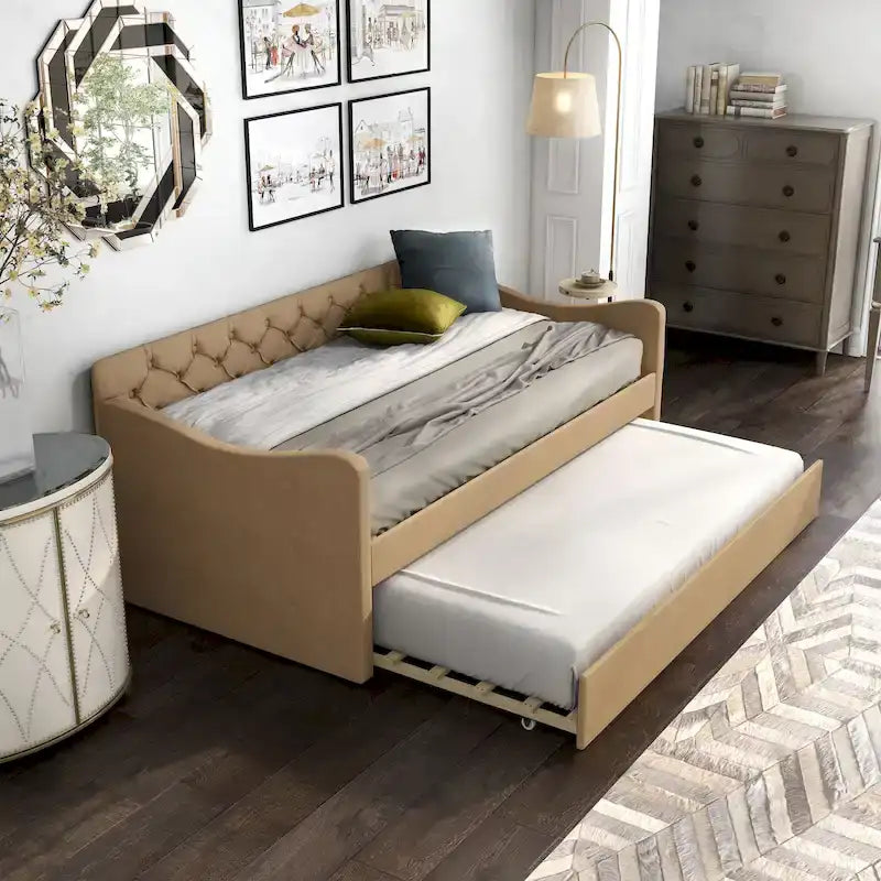 Lit de jour contemporain Exodel double capitonné avec lit gigogne par Furniture of America