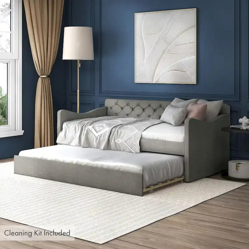 Lit de jour contemporain Exodel double capitonné avec lit gigogne par Furniture of America