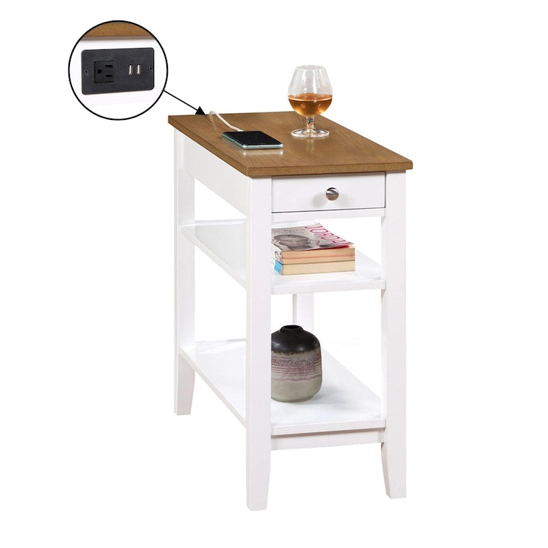Table d'appoint American Heritage à 1 tiroir avec station de recharge et étagères de Convenience Concepts
