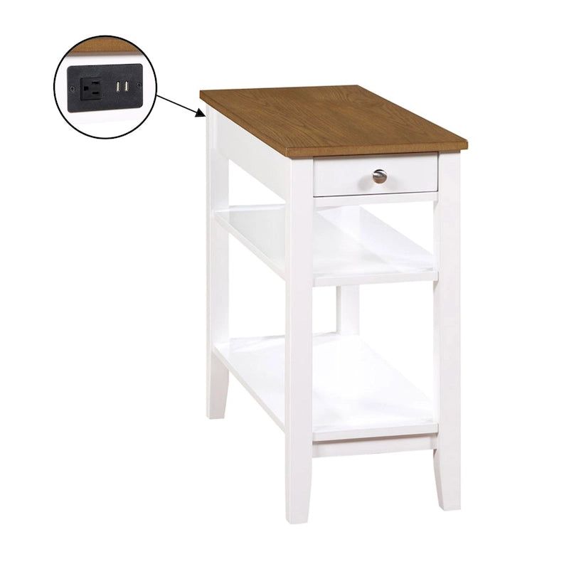 Table d'appoint American Heritage à 1 tiroir avec station de recharge et étagères de Convenience Concepts