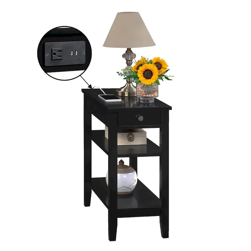 Table d'appoint American Heritage à 1 tiroir avec station de recharge et étagères de Convenience Concepts