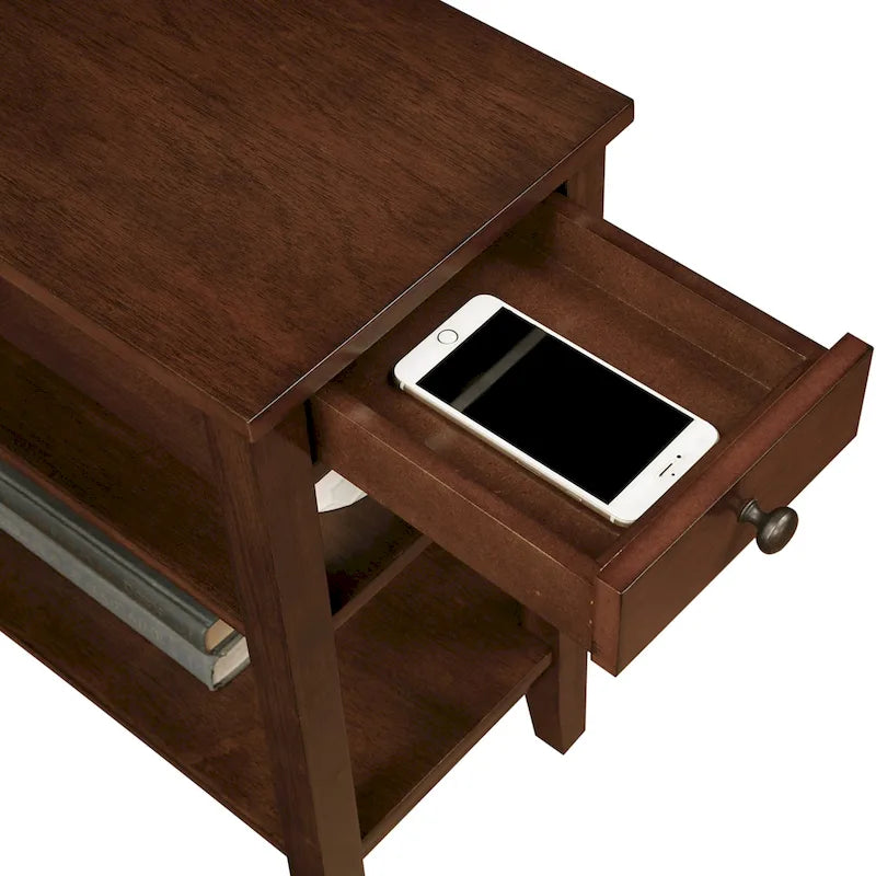 Table d'appoint American Heritage à 1 tiroir avec station de recharge et étagères de Convenience Concepts