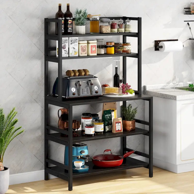 Étagère de cuisine à 5 niveaux avec rangement intégré, support pour four à micro-ondes, chariot de cuisine industriel avec étagère.