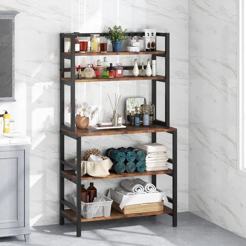 Étagère de cuisine à 5 niveaux avec rangement intégré, support pour four à micro-ondes, chariot de cuisine industriel avec étagère.