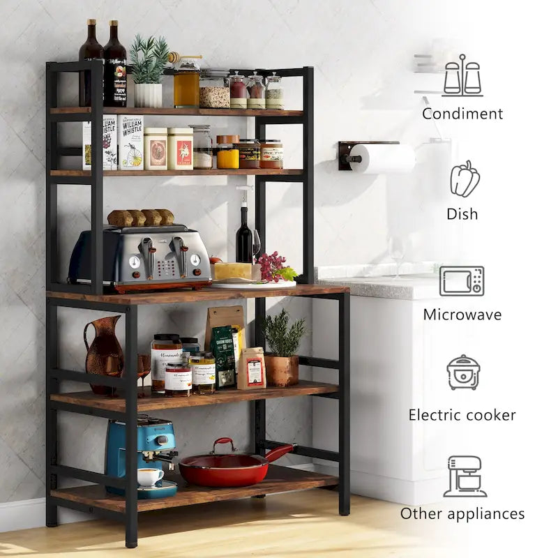 Étagère de cuisine à 5 niveaux avec rangement intégré, support pour four à micro-ondes, chariot de cuisine industriel avec étagère.