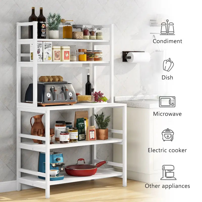 Étagère de cuisine à 5 niveaux avec rangement intégré, support pour four à micro-ondes, chariot de cuisine industriel avec étagère.