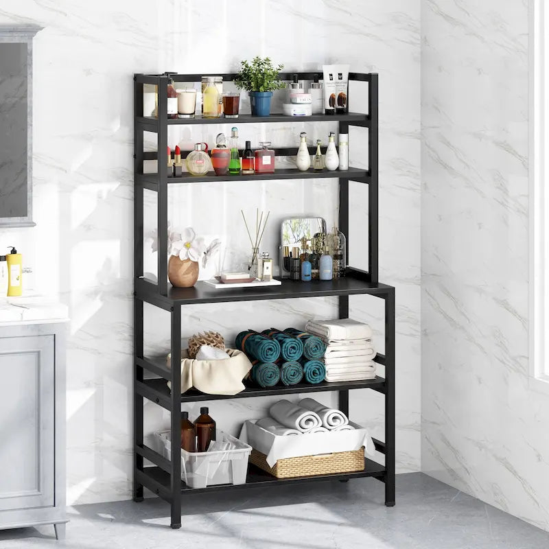 Étagère de cuisine à 5 niveaux avec rangement intégré, support pour four à micro-ondes, chariot de cuisine industriel avec étagère.