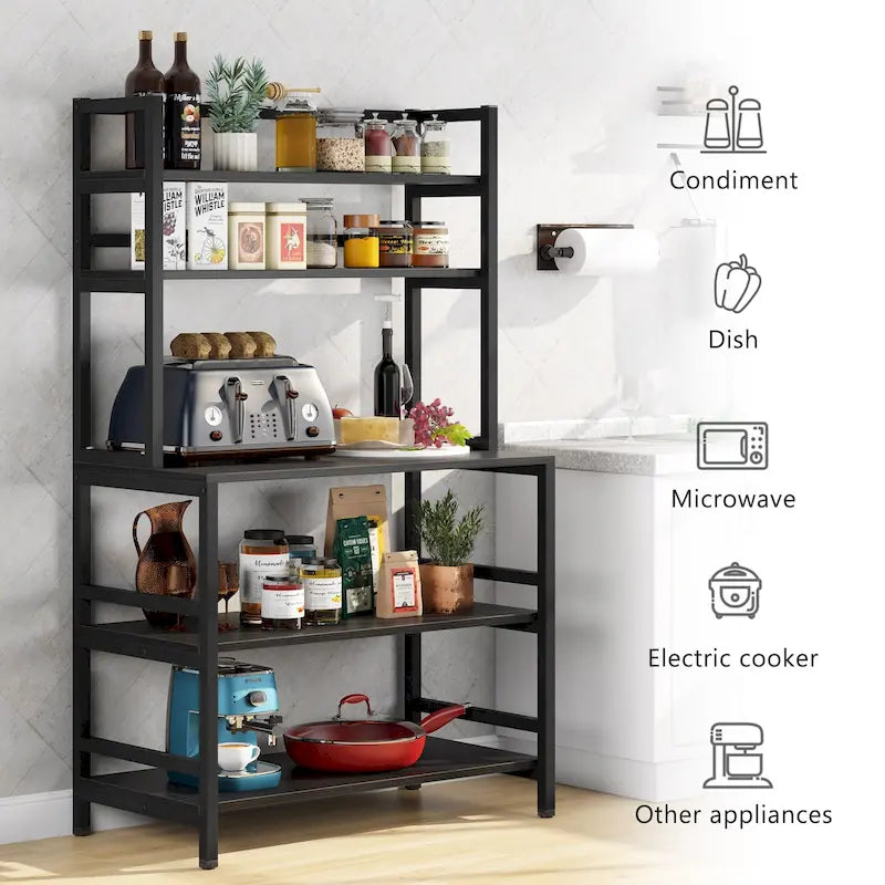 Étagère de cuisine à 5 niveaux avec rangement intégré, support pour four à micro-ondes, chariot de cuisine industriel avec étagère.