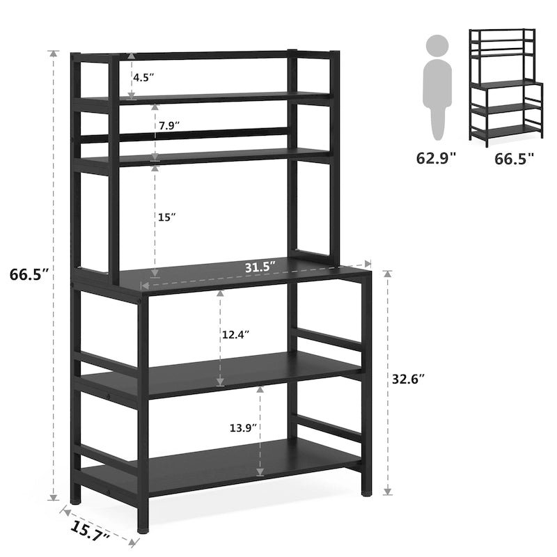 Étagère de cuisine à 5 niveaux avec rangement intégré, support pour four à micro-ondes, chariot de cuisine industriel avec étagère.