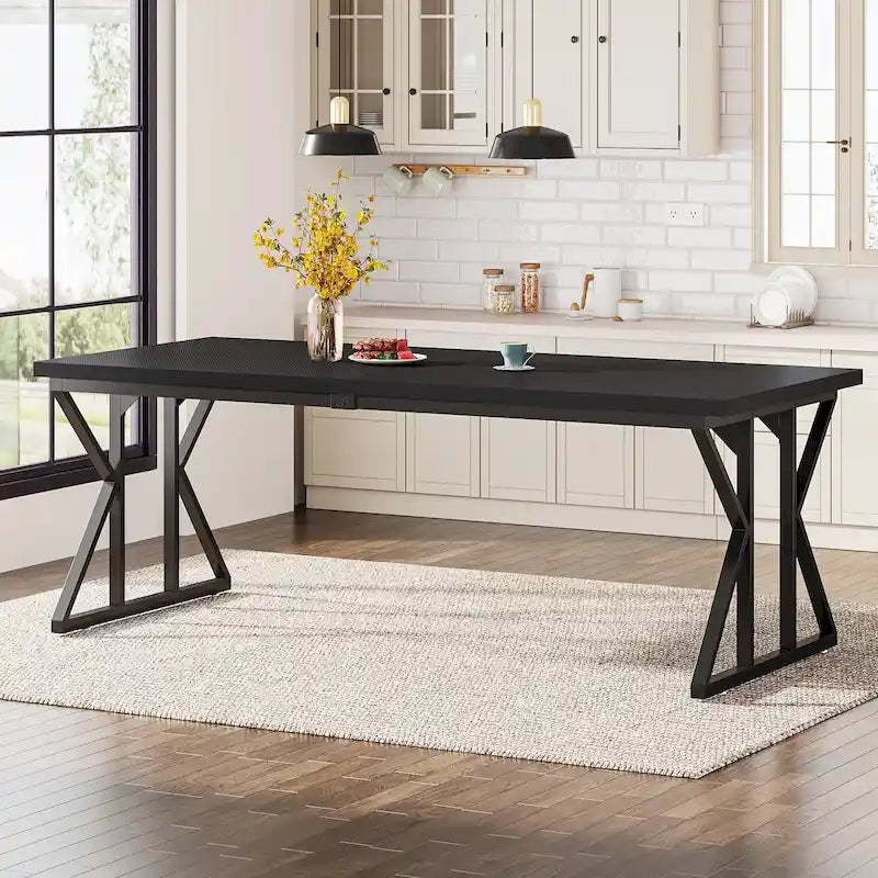 Table de salle à manger de style campagnard pour 6 personnes, table de cuisine rectangulaire en bois de 180 cm (70,8 pouces).