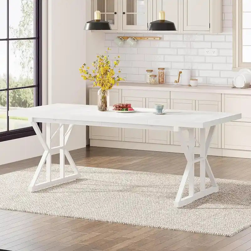 Table de salle à manger de style campagnard pour 6 personnes, table de cuisine rectangulaire en bois de 180 cm (70,8 pouces).