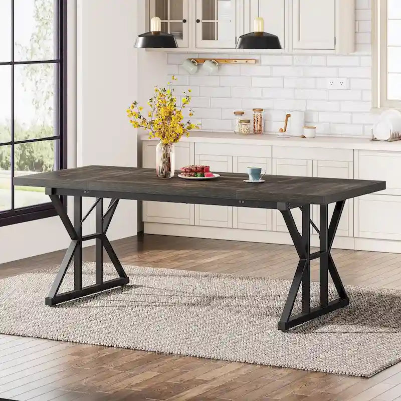 Table de salle à manger de style campagnard pour 6 personnes, table de cuisine rectangulaire en bois de 180 cm (70,8 pouces).