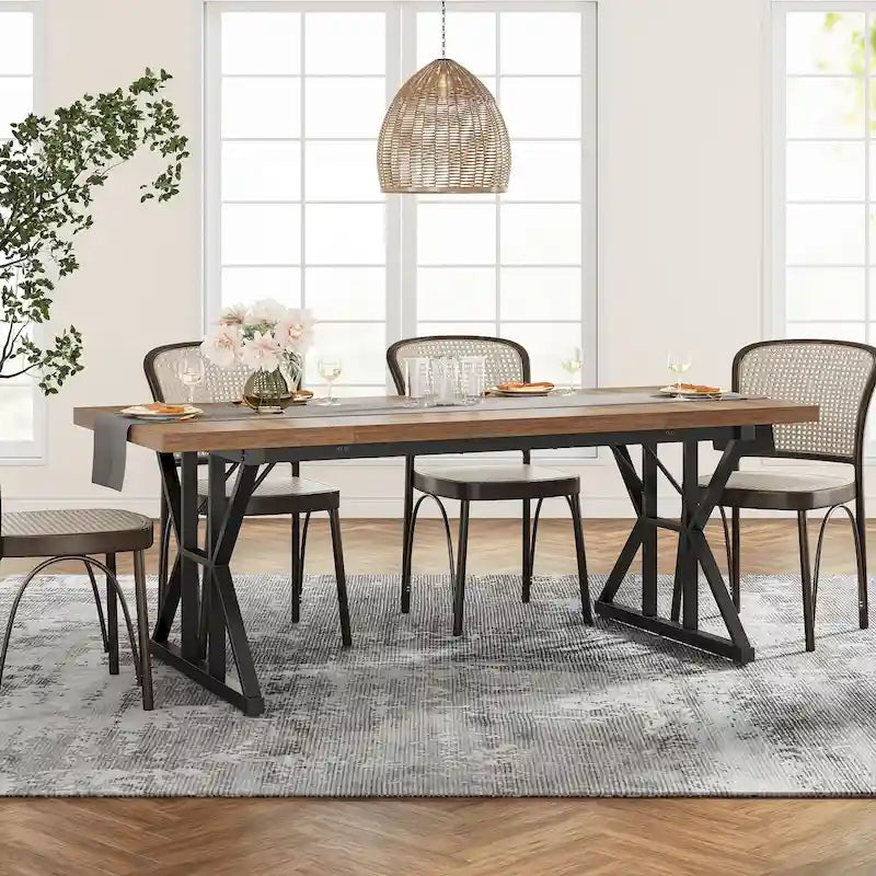 Table de salle à manger de style campagnard pour 6 personnes, table de cuisine rectangulaire en bois de 180 cm (70,8 pouces).