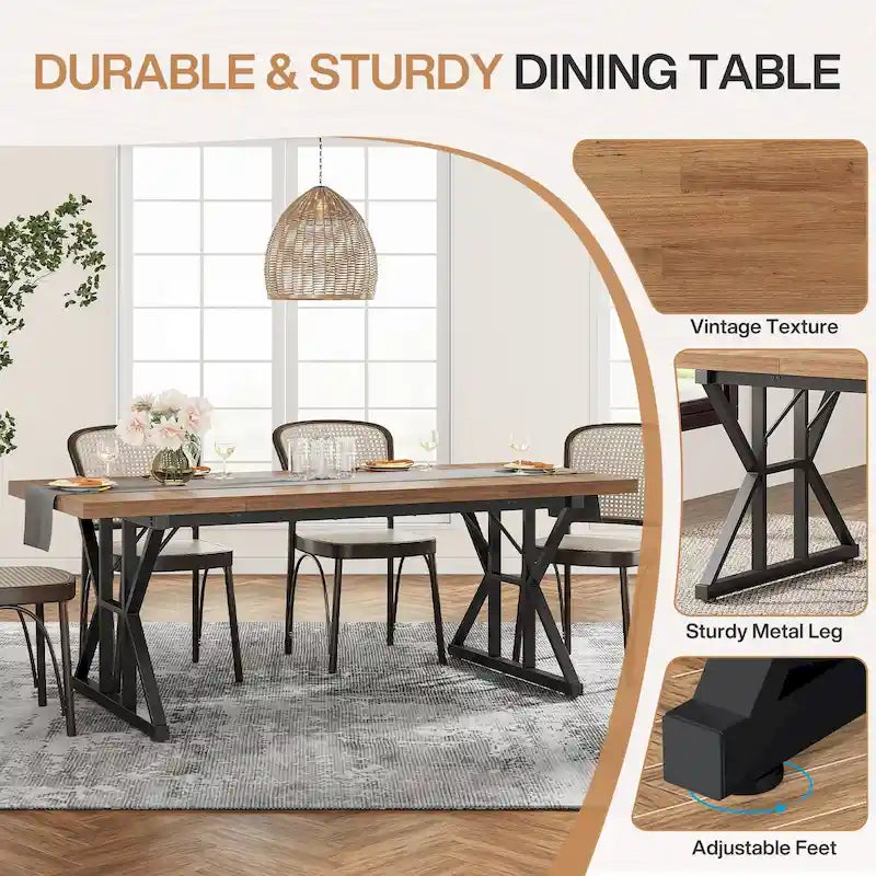 Table de salle à manger de style campagnard pour 6 personnes, table de cuisine rectangulaire en bois de 180 cm (70,8 pouces).