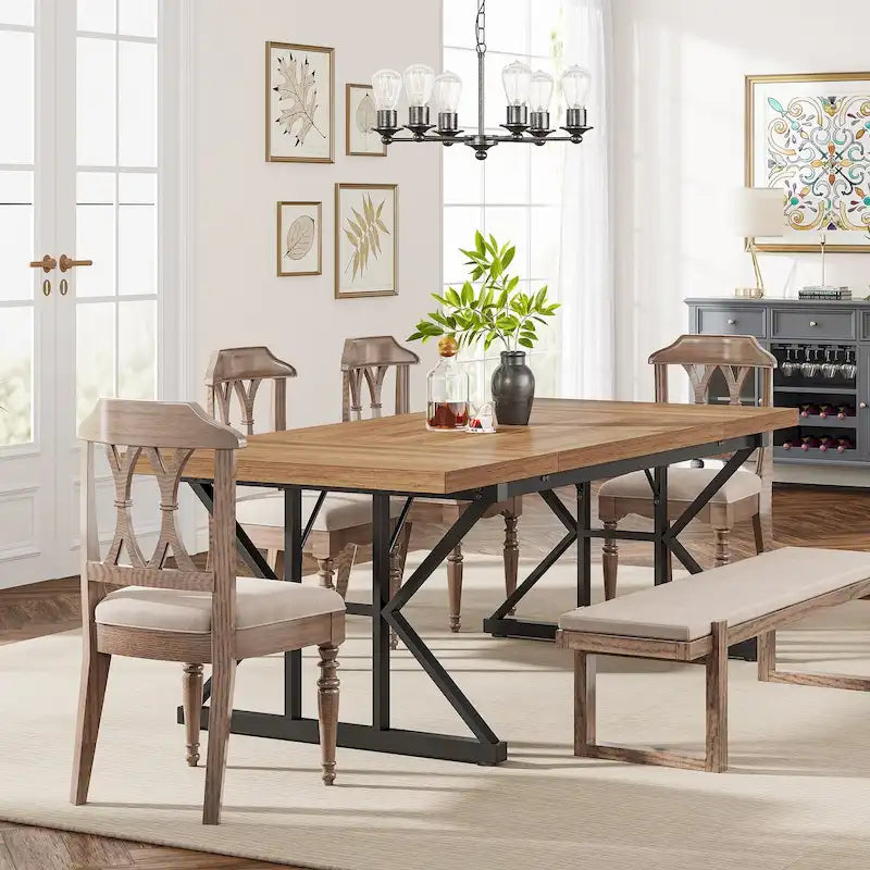 Table de salle à manger de style campagnard pour 6 personnes, table de cuisine rectangulaire en bois de 180 cm (70,8 pouces).