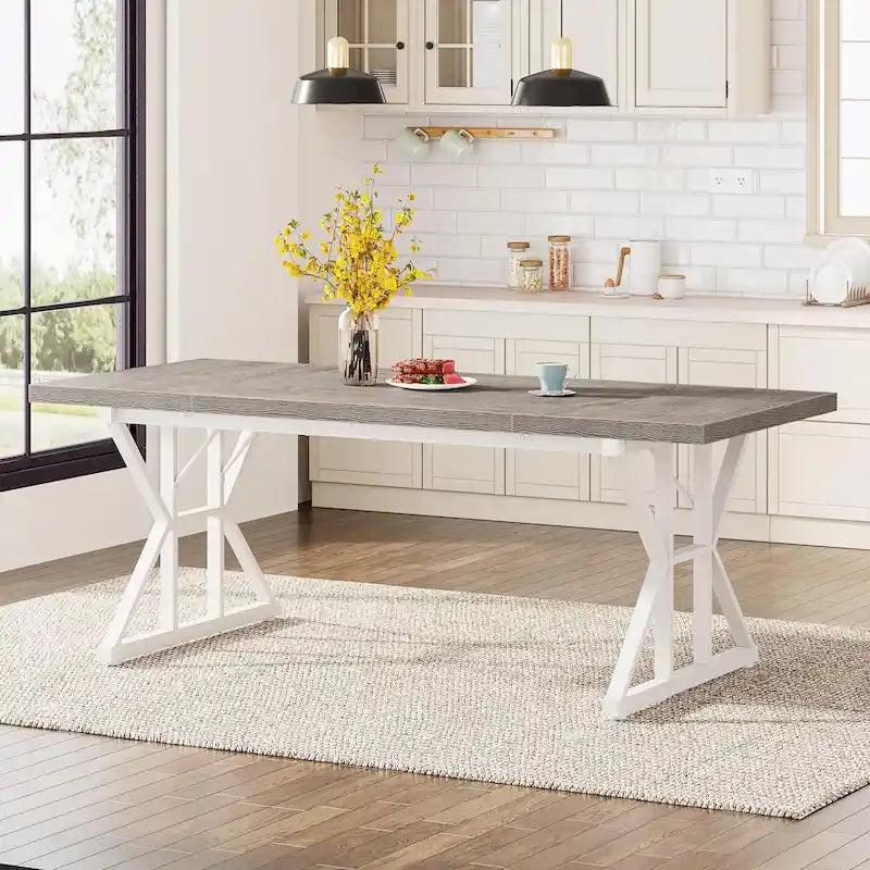 Table de salle à manger de style campagnard pour 6 personnes, table de cuisine rectangulaire en bois de 180 cm (70,8 pouces).