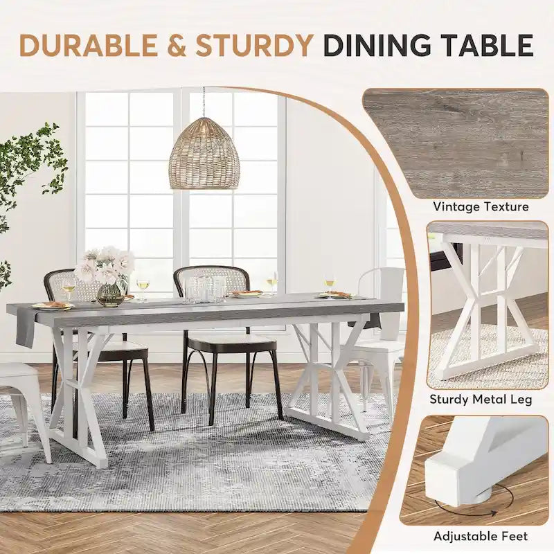 Table de salle à manger de style campagnard pour 6 personnes, table de cuisine rectangulaire en bois de 180 cm (70,8 pouces).