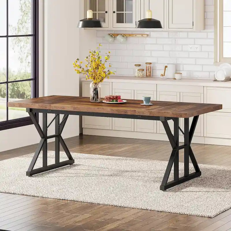 Table de salle à manger de style campagnard pour 6 personnes, table de cuisine rectangulaire en bois de 180 cm (70,8 pouces).