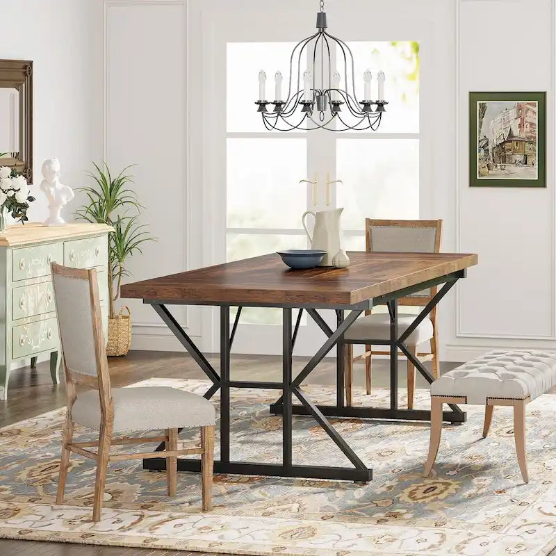Table de salle à manger de style campagnard pour 6 personnes, table de cuisine rectangulaire en bois de 180 cm (70,8 pouces).