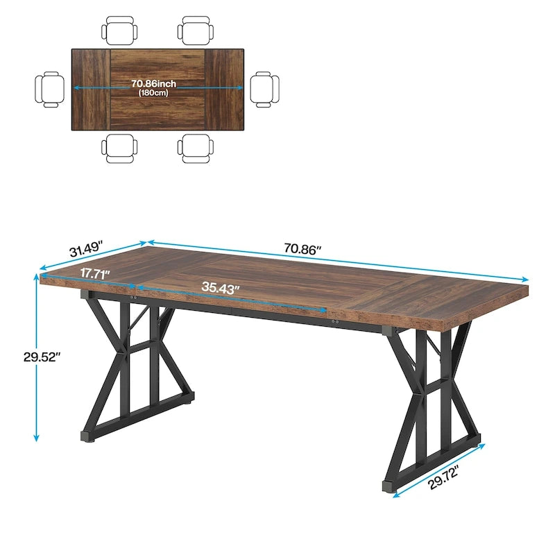 Table de salle à manger de style campagnard pour 6 personnes, table de cuisine rectangulaire en bois de 180 cm (70,8 pouces).