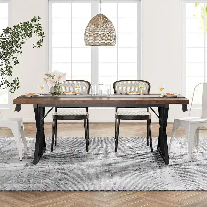 Table de salle à manger de style campagnard pour 6 personnes, table de cuisine rectangulaire en bois de 180 cm (70,8 pouces).