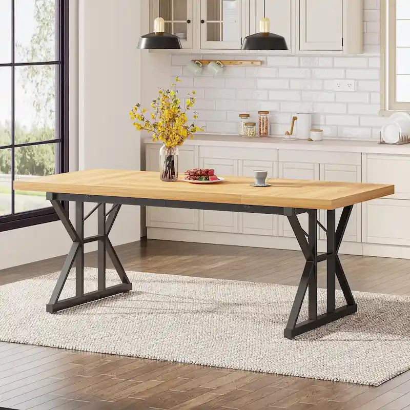 Table de salle à manger de style campagnard pour 6 personnes, table de cuisine rectangulaire en bois de 180 cm (70,8 pouces).