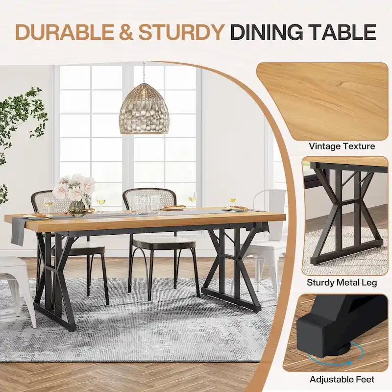 Table de salle à manger de style campagnard pour 6 personnes, table de cuisine rectangulaire en bois de 180 cm (70,8 pouces).