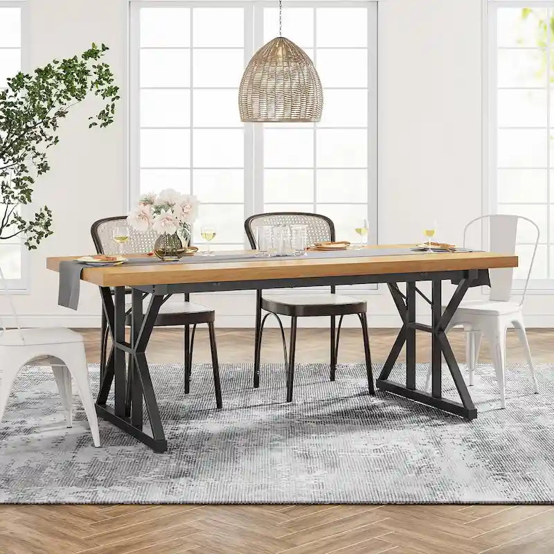 Table de salle à manger de style campagnard pour 6 personnes, table de cuisine rectangulaire en bois de 180 cm (70,8 pouces).