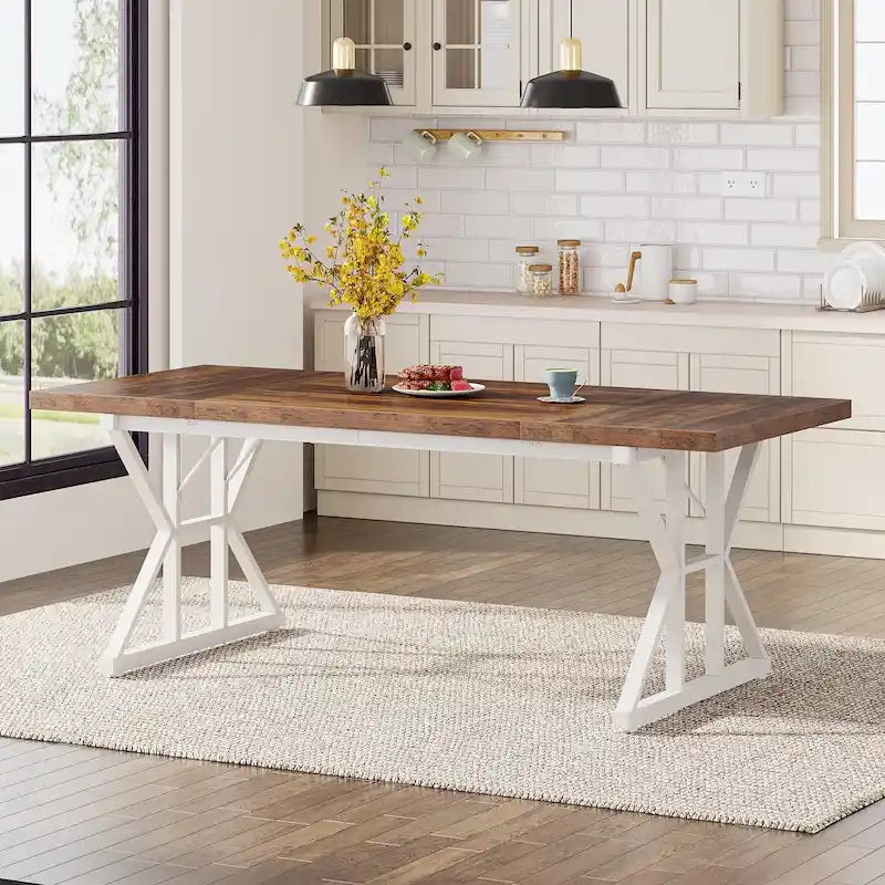Table de salle à manger de style campagnard pour 6 personnes, table de cuisine rectangulaire en bois de 180 cm (70,8 pouces).